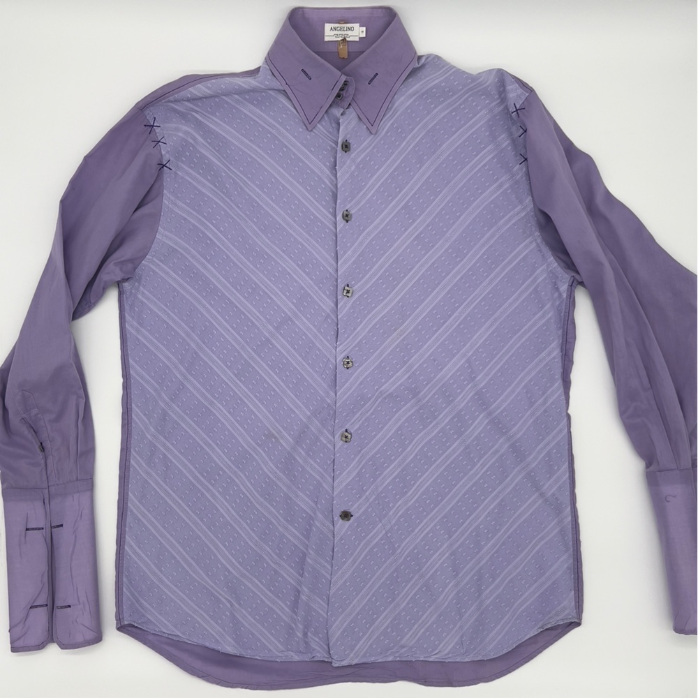 Angelino Men’s Dress Shirt 18 Lavender Cross‎ Embroidery Button Front Cotton